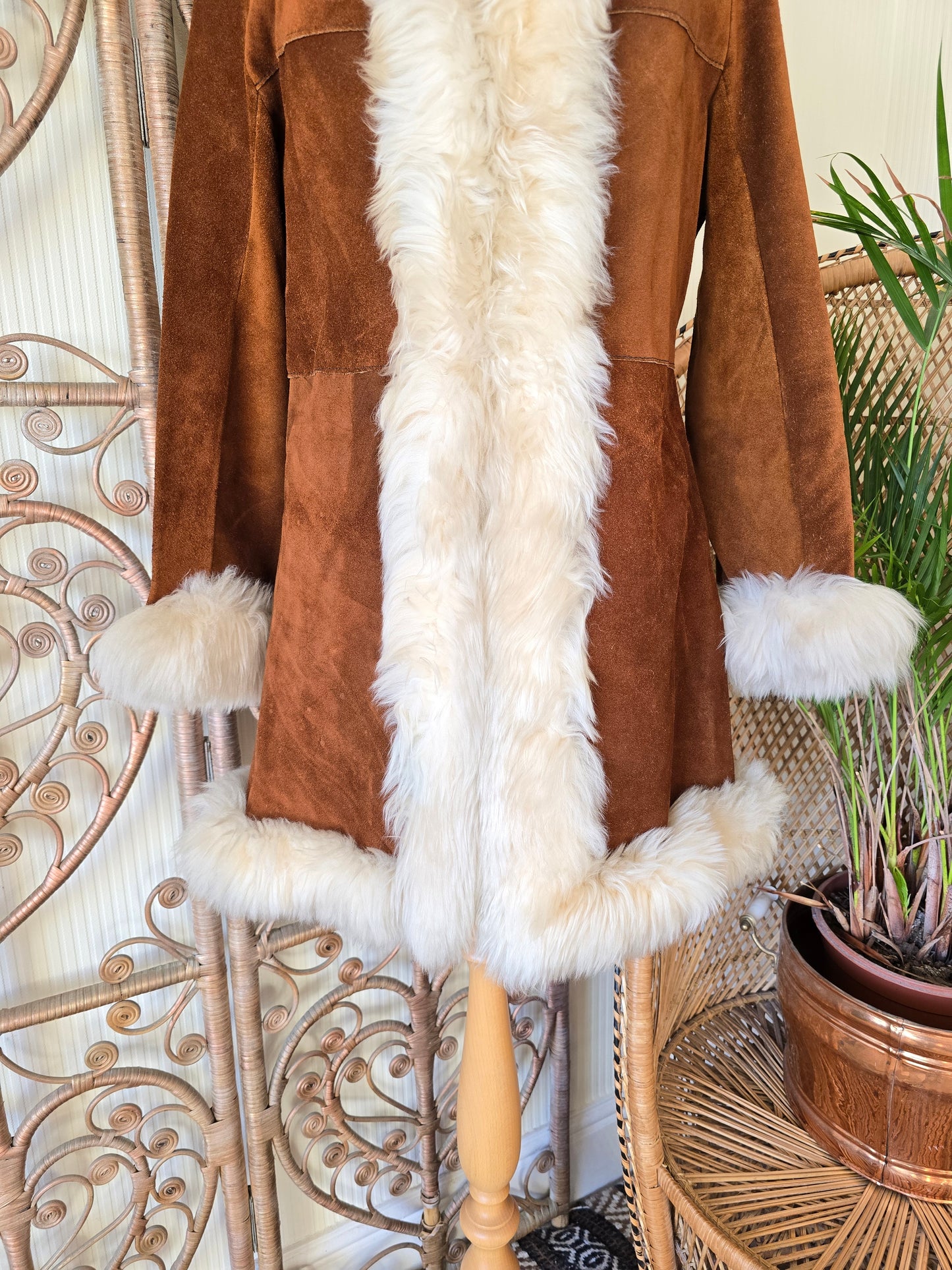 Vintage suede hooded coat S