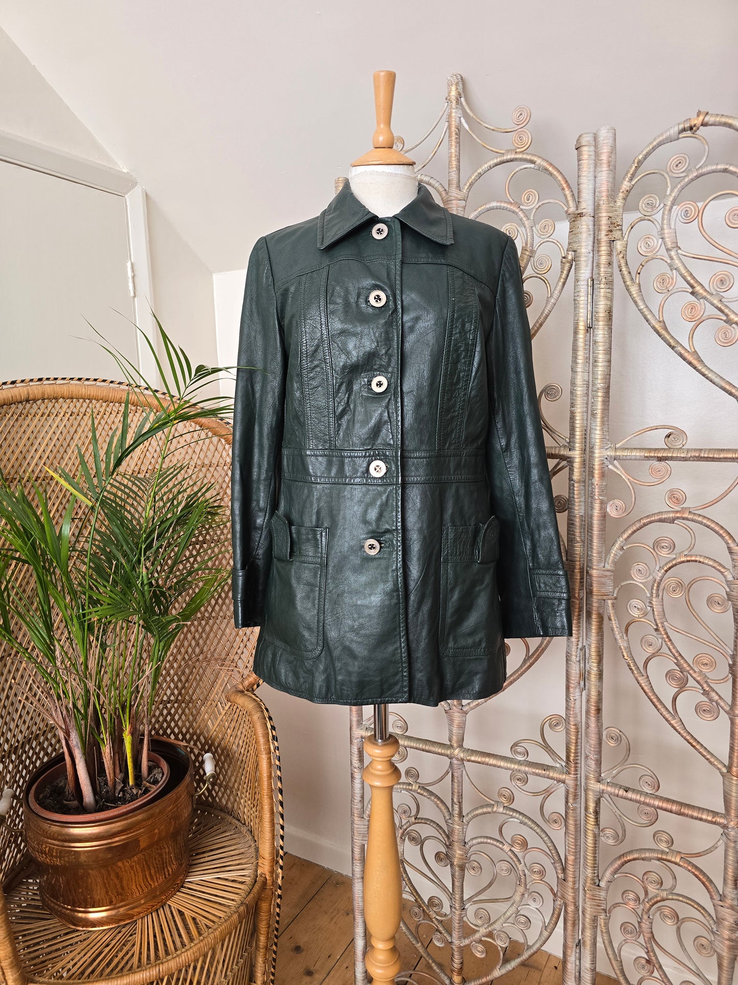 Vintage leather peak collar jacket