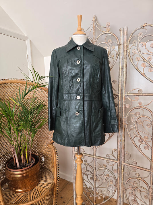 Vintage leather peak collar jacket