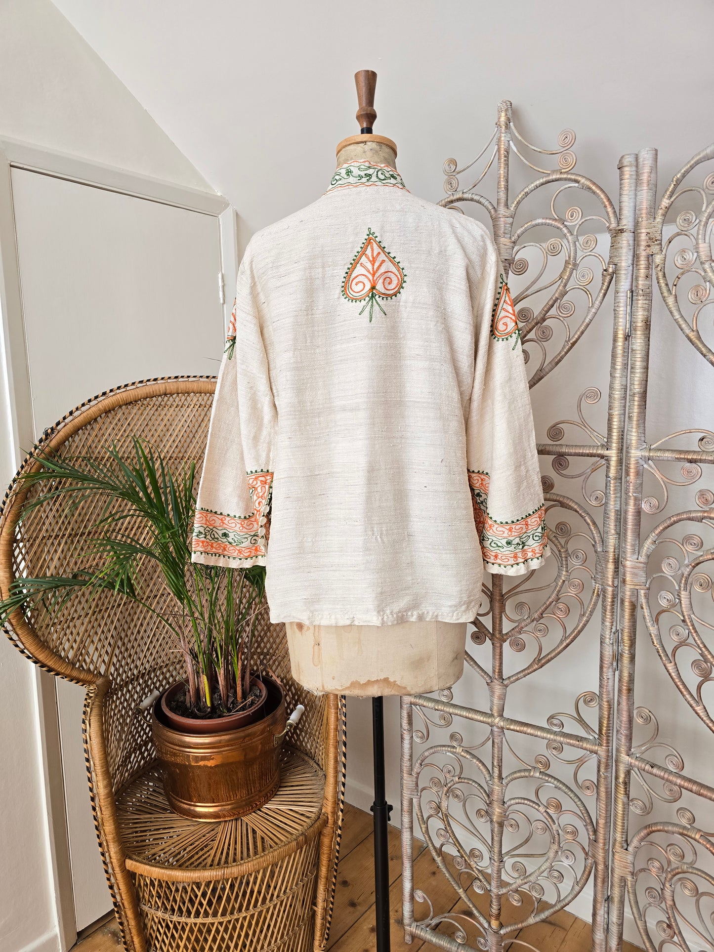 Vintage raw silk embroidered kaftan blouse