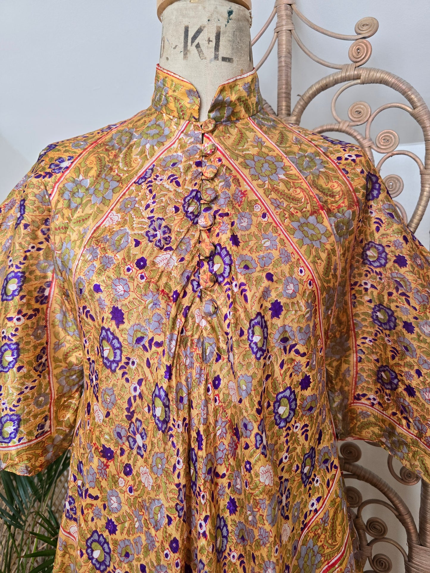 Vintage silk Indian Mascot kaftan dress