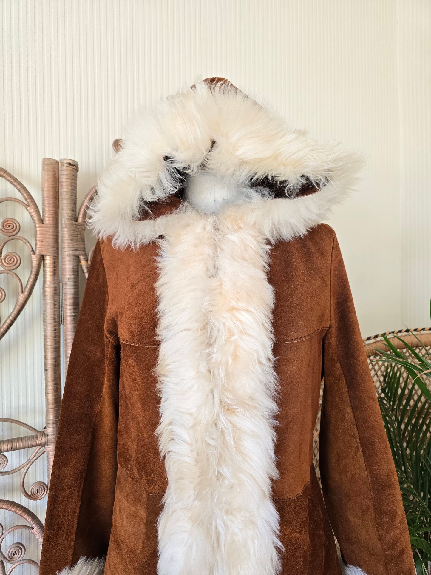 Vintage suede hooded coat S