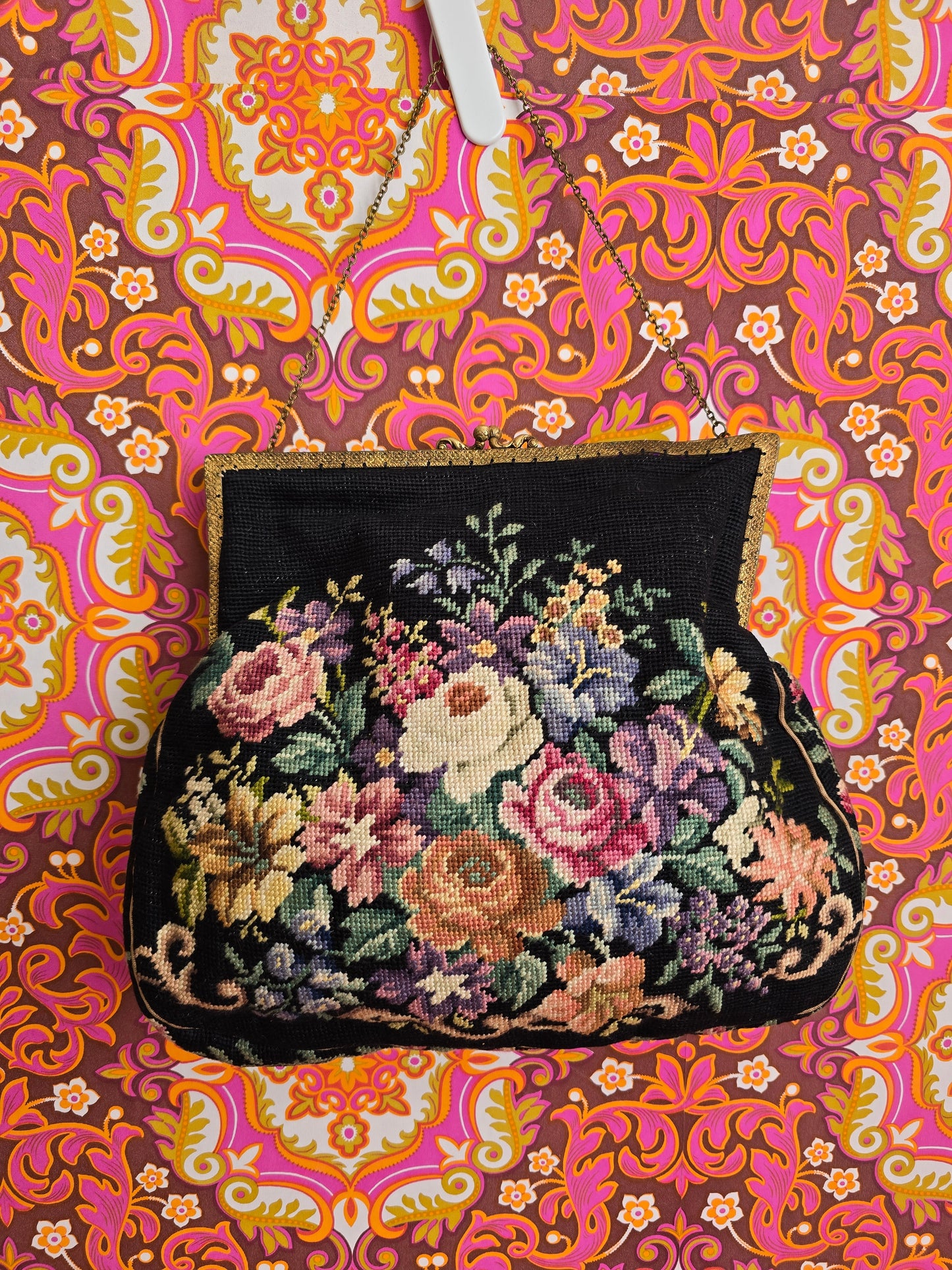 Vintage tapestry carpet purse hand bag