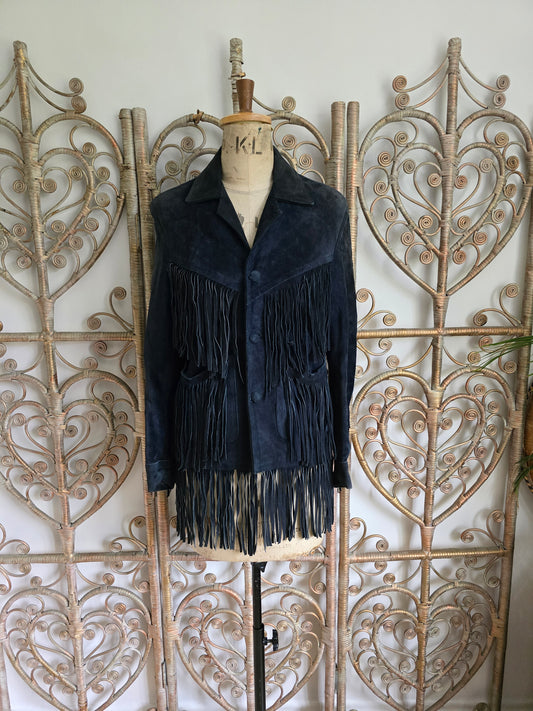 Vintage navy suede fringe jacket