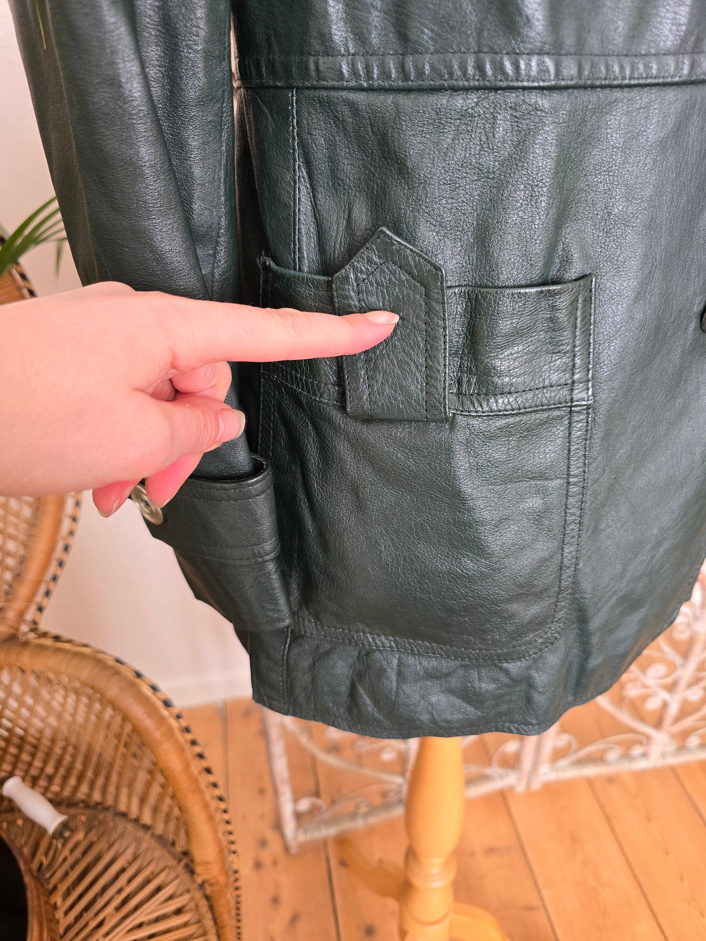 Vintage leather peak collar jacket