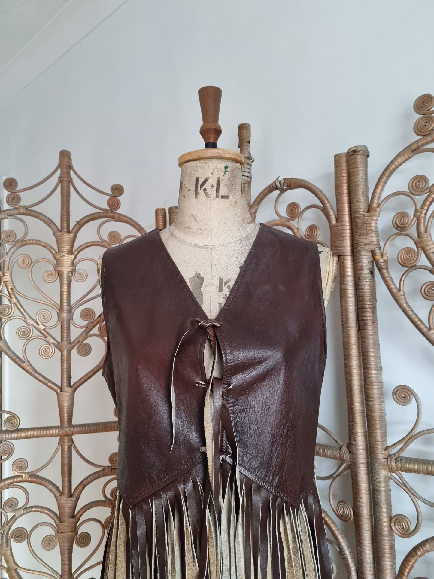 Vintage leather tassel waistcoat