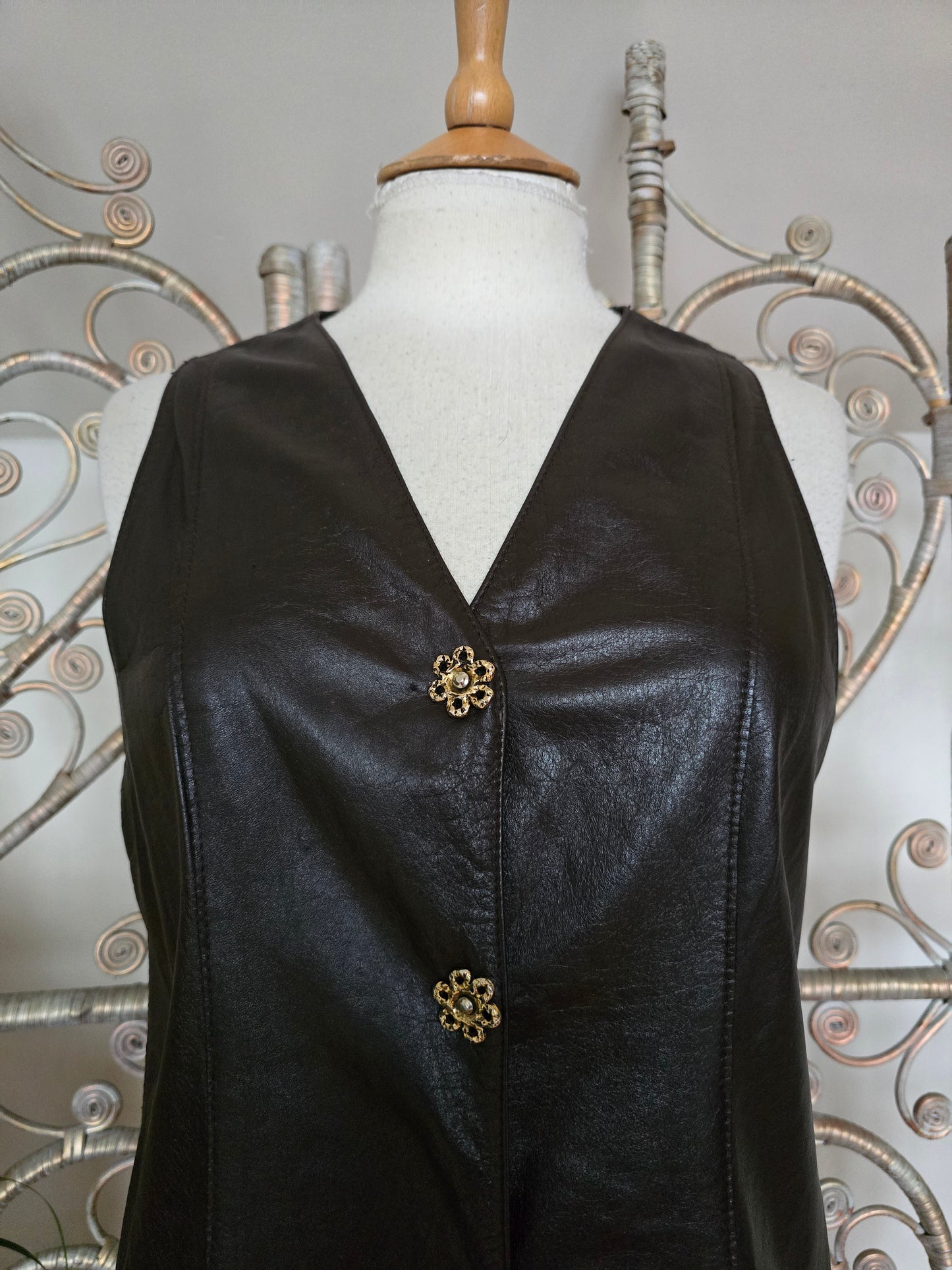 Vintage dark brown 60s leather dress