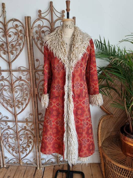 Vintage Rare tapestry faux fur coat