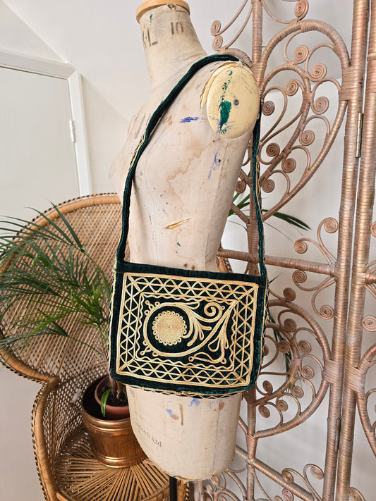 Vintage green gold velvet bag