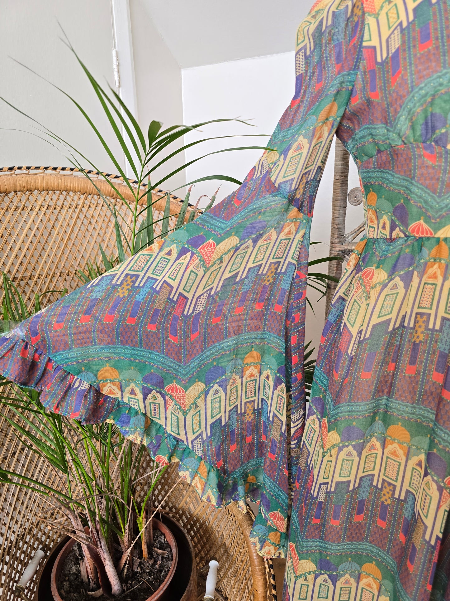 Vintage angel sleeves 70s Samuel Sherman maxi dress