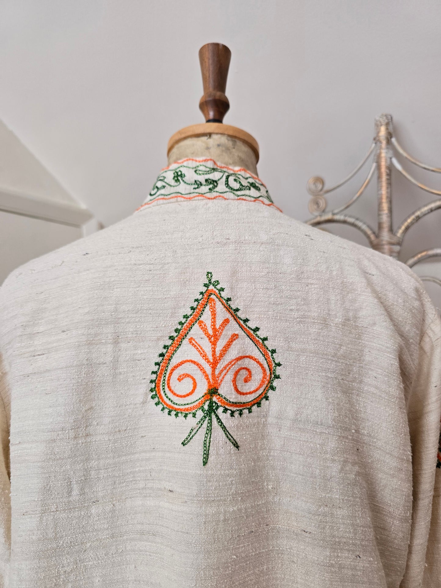Vintage raw silk embroidered kaftan blouse