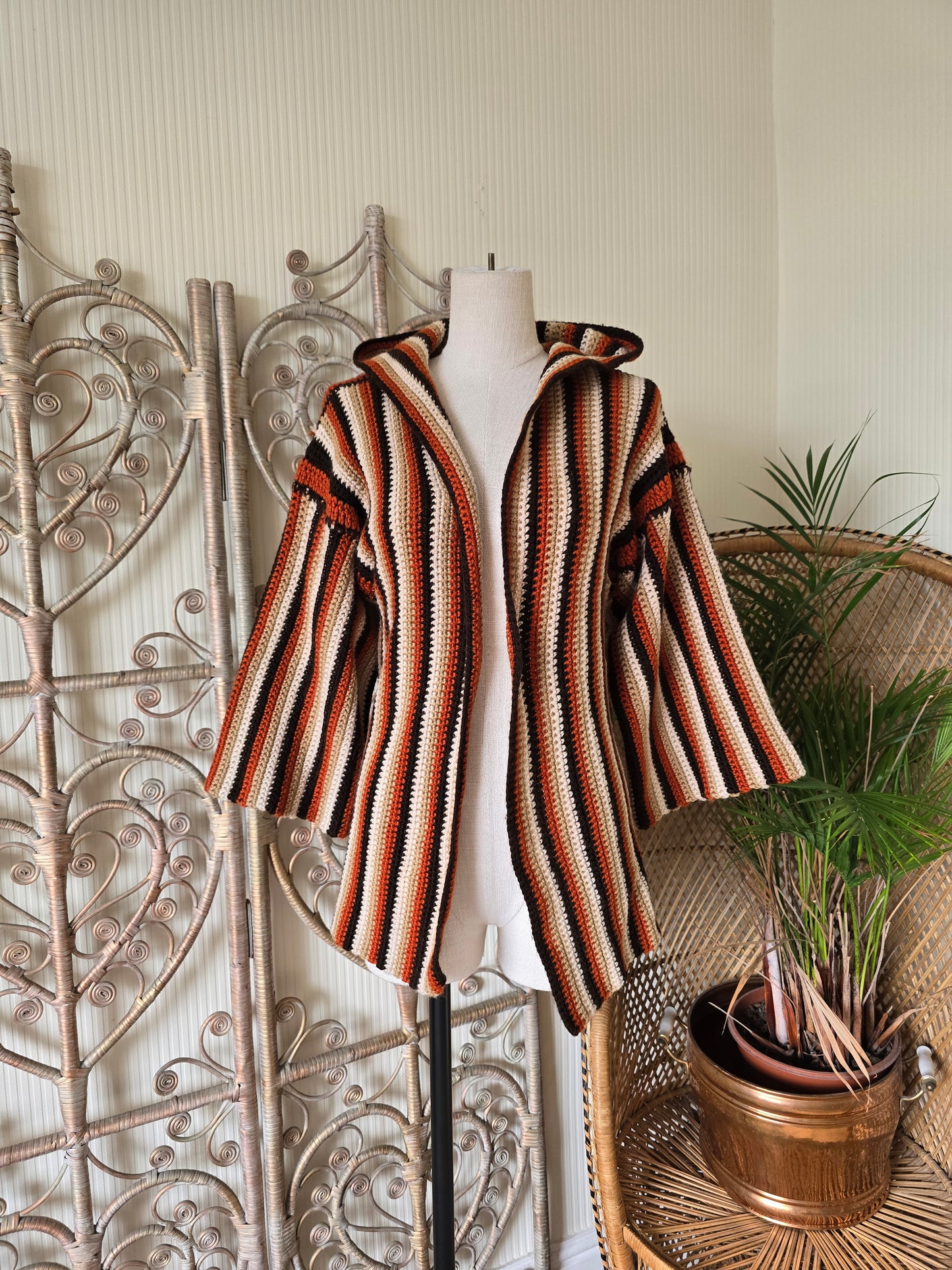 Vintage hooded crochet cardigan