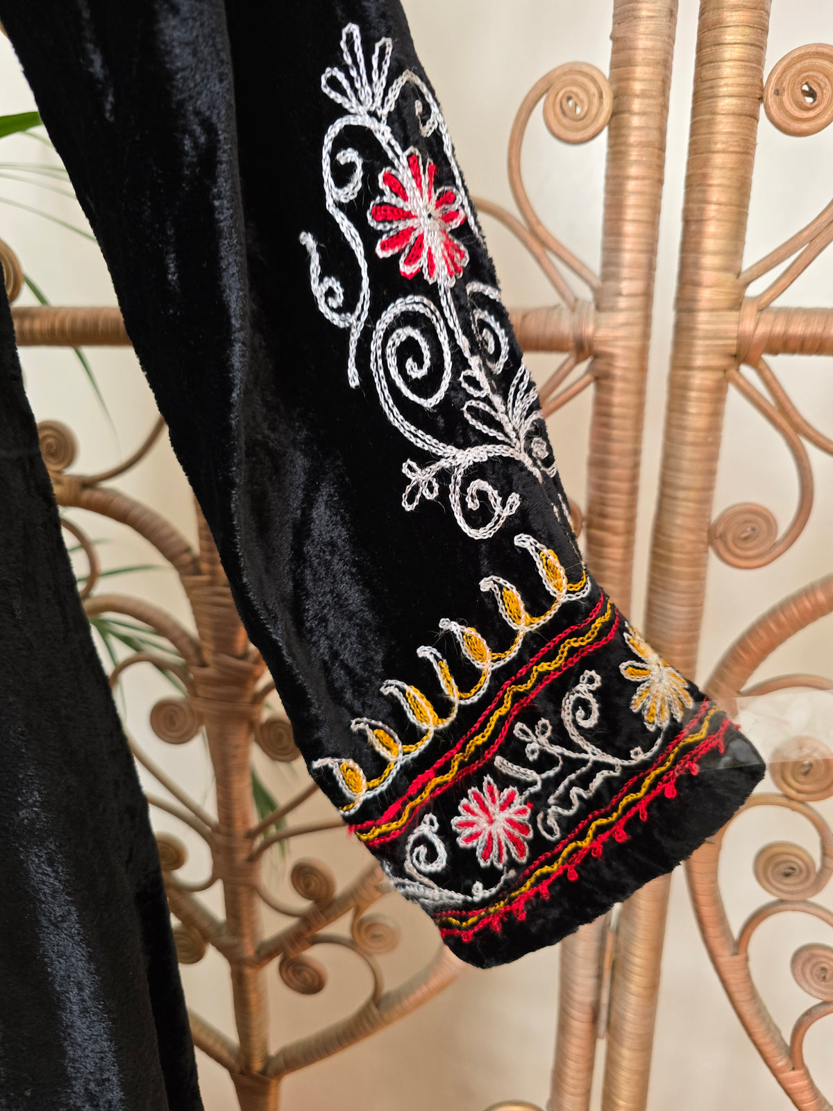 Vintage hooded embroidered velvet kaftan dress jacket