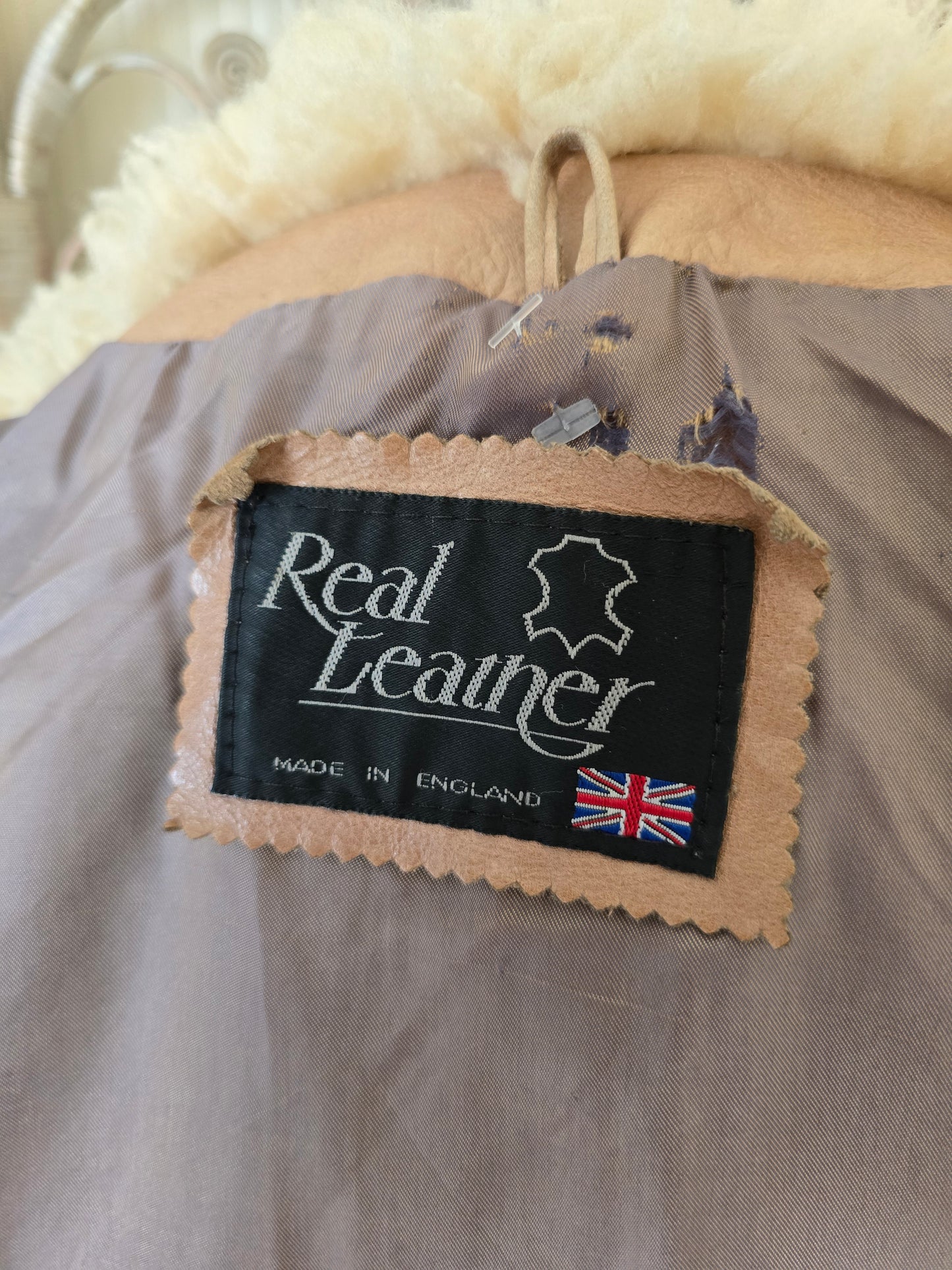 Vintage sheepskin trim leather coat