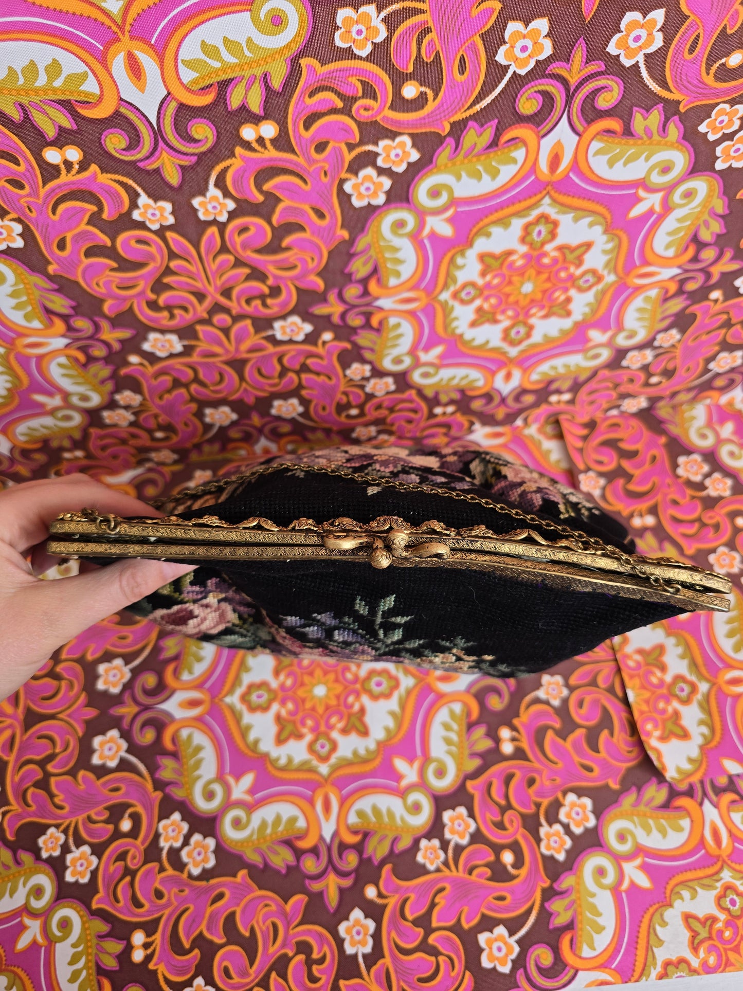 Vintage tapestry carpet purse hand bag