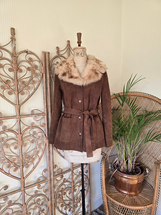 Vintage Dereta suede Sheepskin collar coat