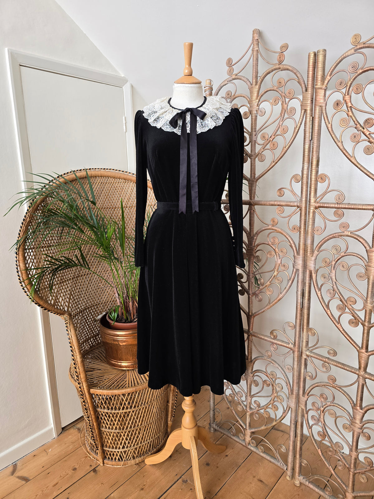 Vintage velvet lace collar dress