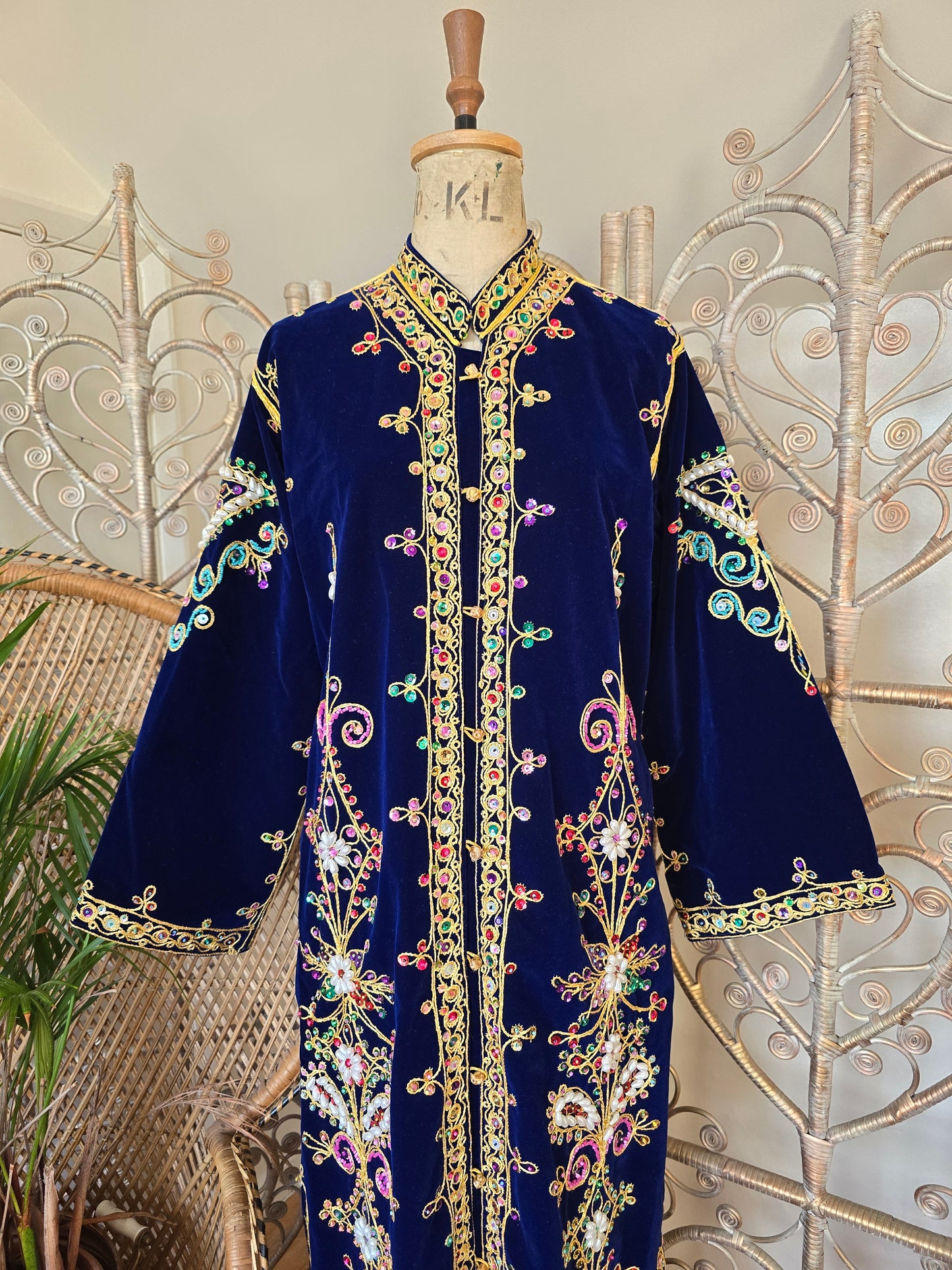 Vintage beaded sequined velvet maxi jacket