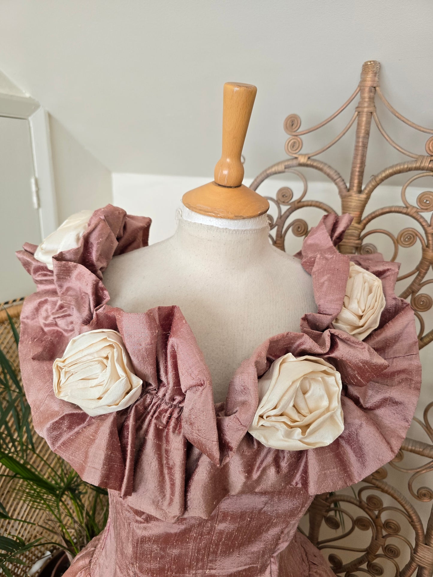 Vintage style Elizabeth Todd rose raw silk dress