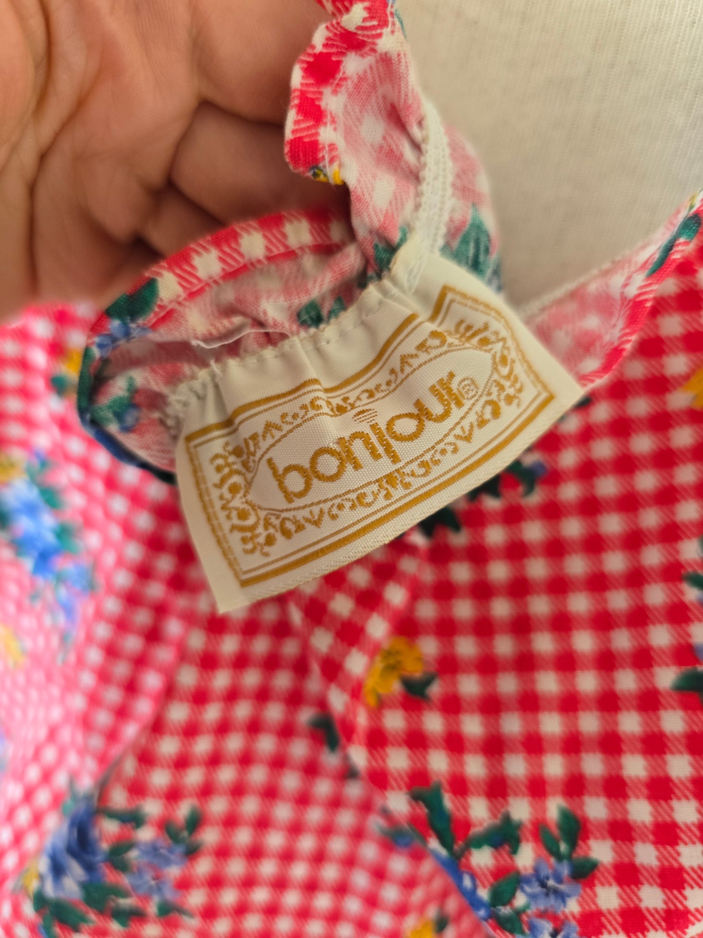 Vintage check tie off shoulders blouse L XL