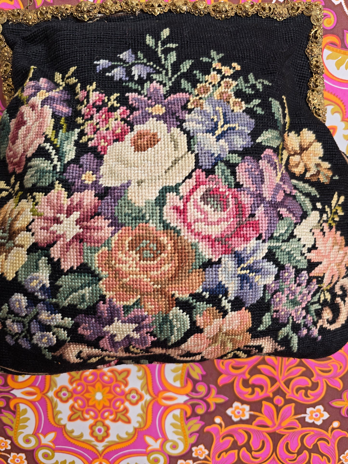 Vintage tapestry carpet purse hand bag