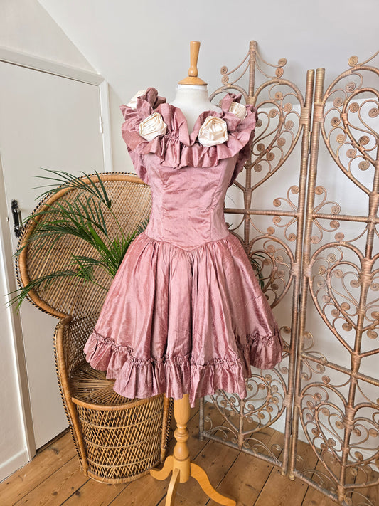 Vintage style Elizabeth Todd rose raw silk dress