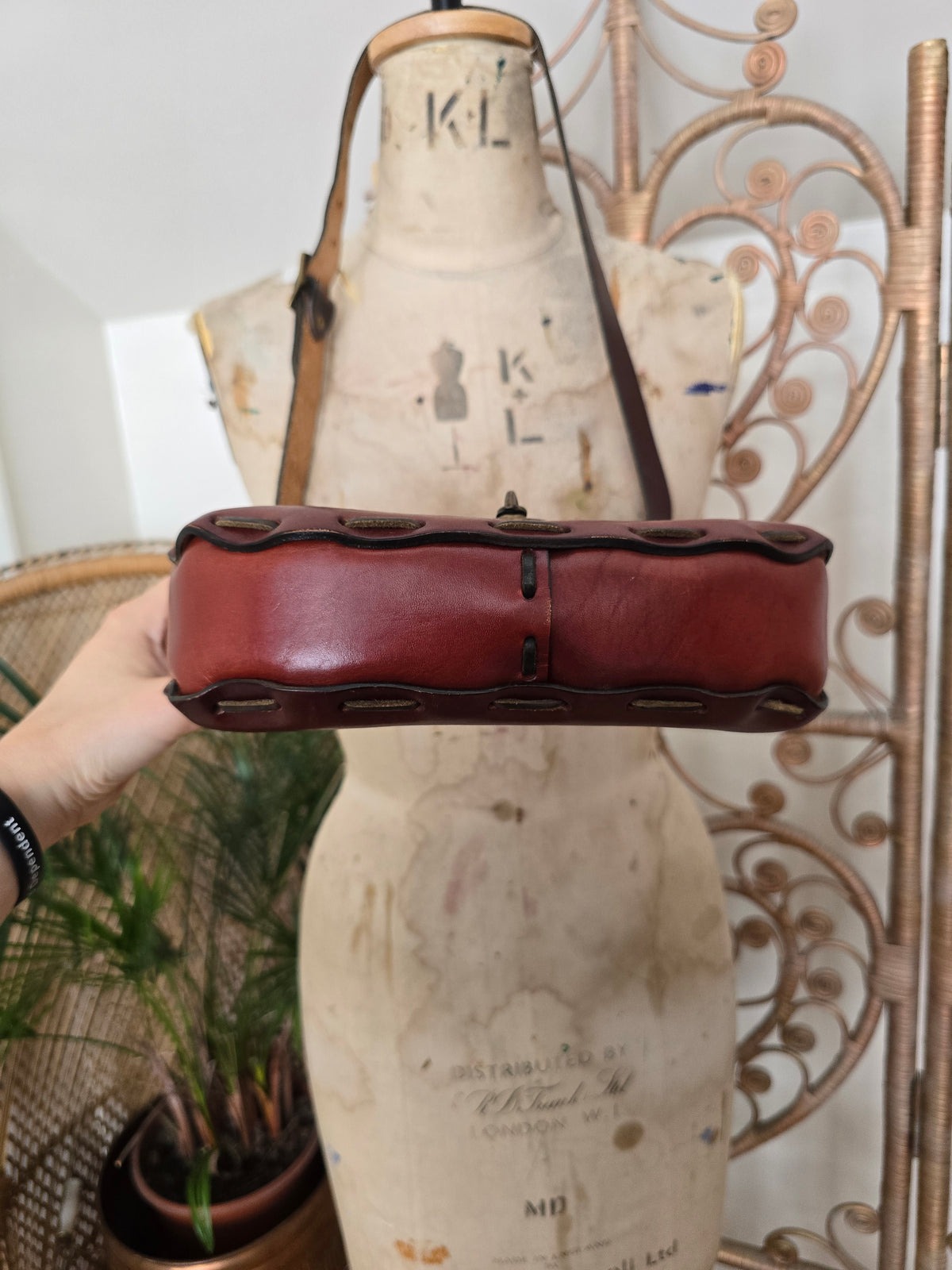Vintage flower tooled leather bag