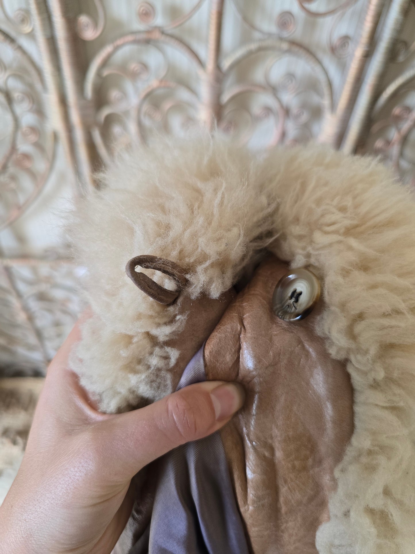 Vintage sheepskin trim leather coat