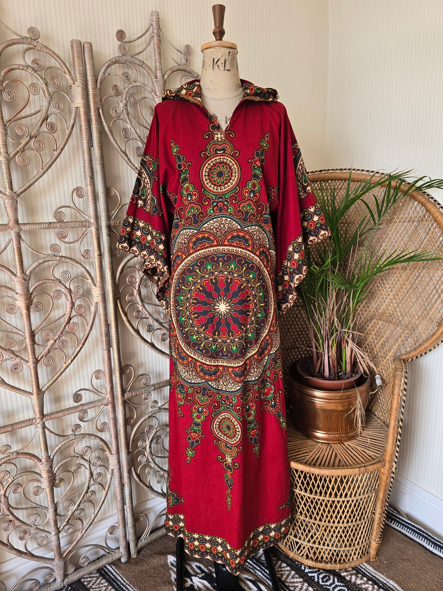 Vintage Dashiki hooded maxi dress
