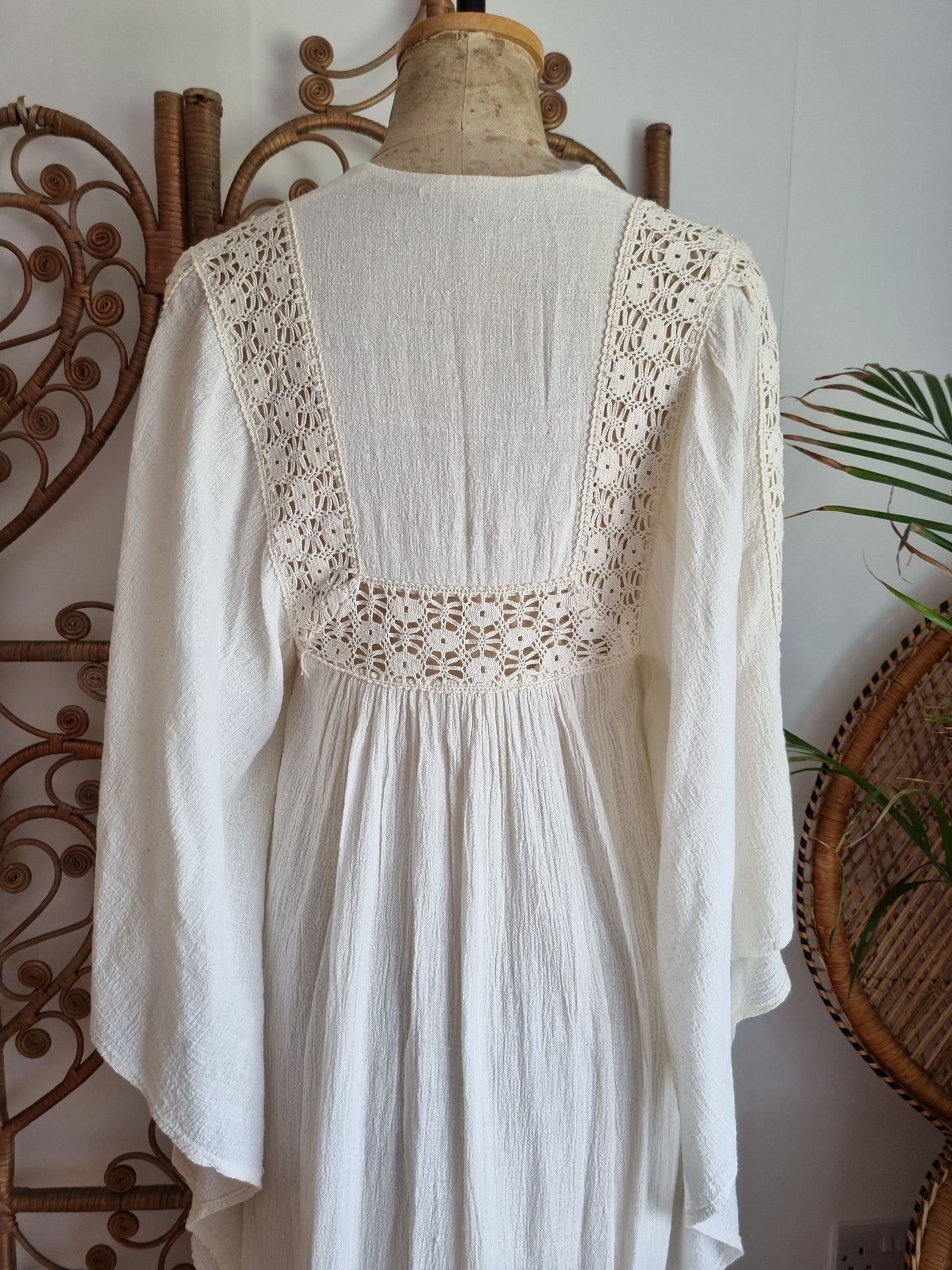 Vintage angel sleeves cheesecloth dress S