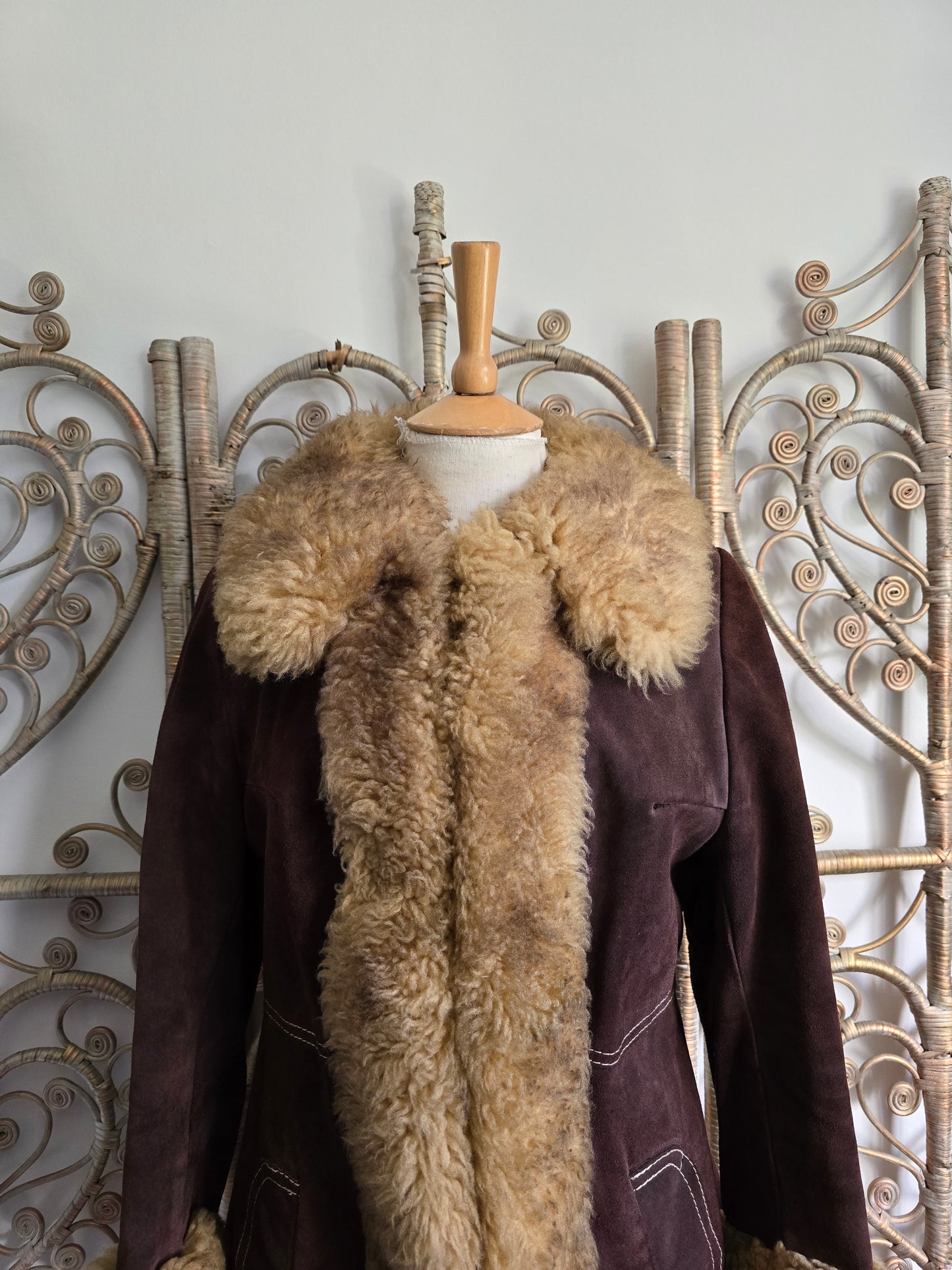 Vintage suede Sheepskin trim coat