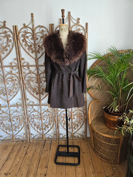 Vintage suede Sheepskin collar coat M