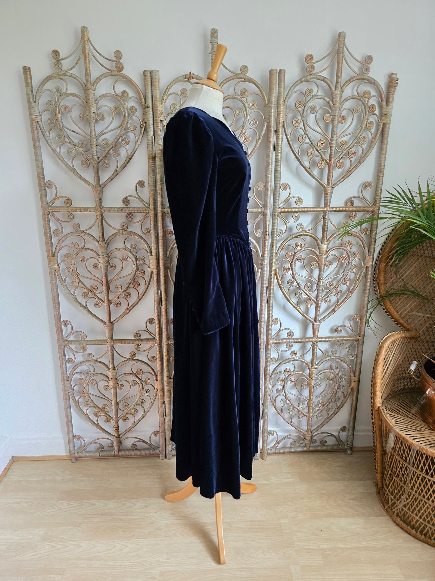 Vintage blue Laura Ashley velvet dress S