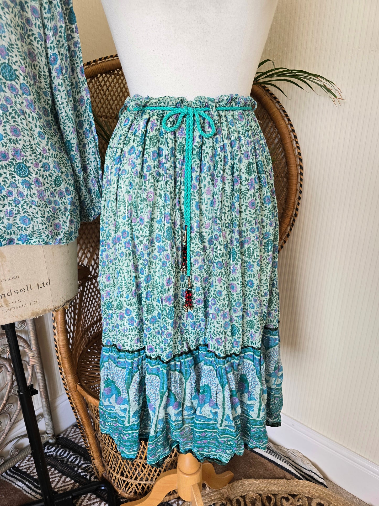 Vintage Indian cotton skirt blouse waistcoat