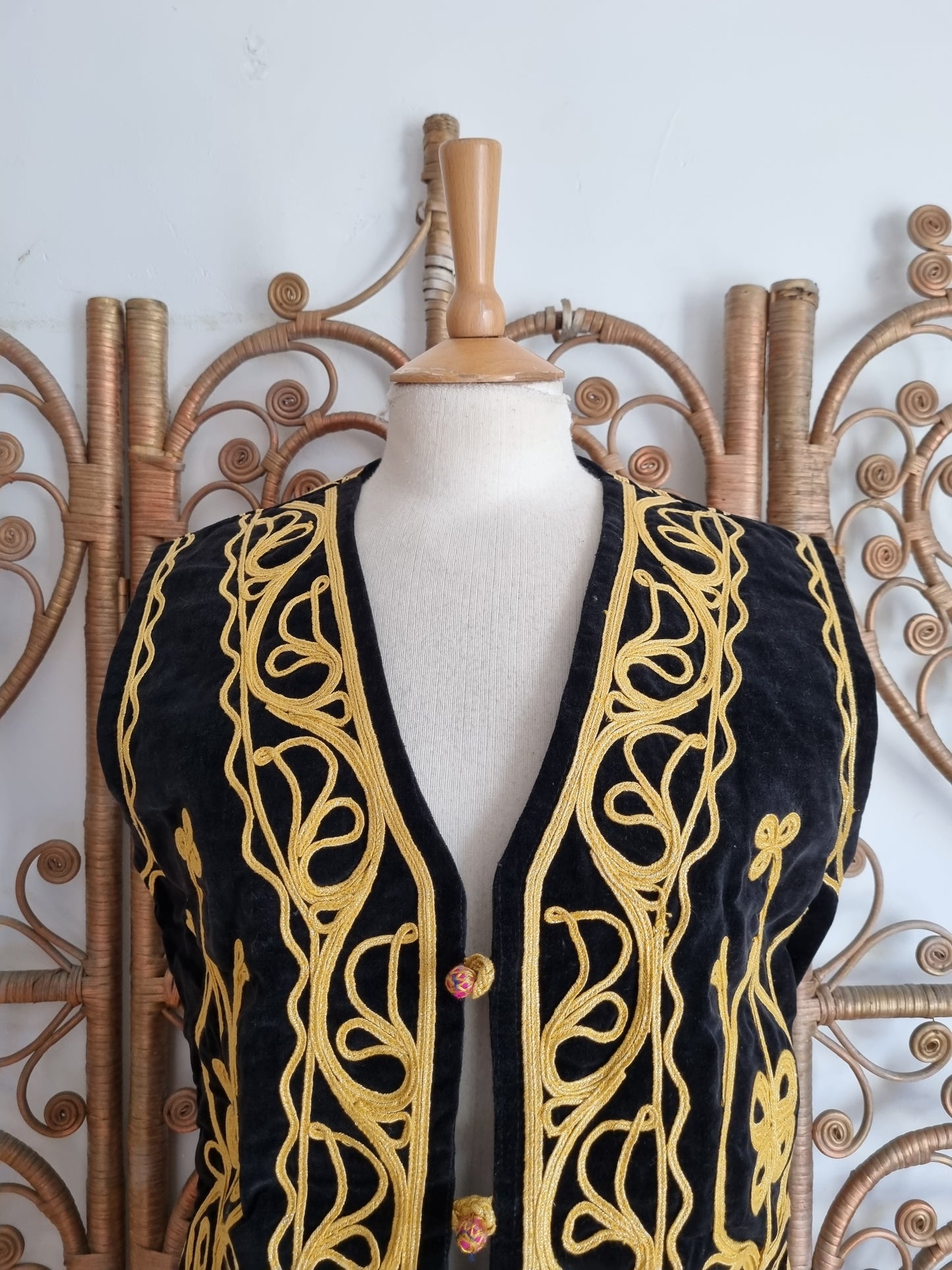 Vintage black velvet gold embroidered waistcoat