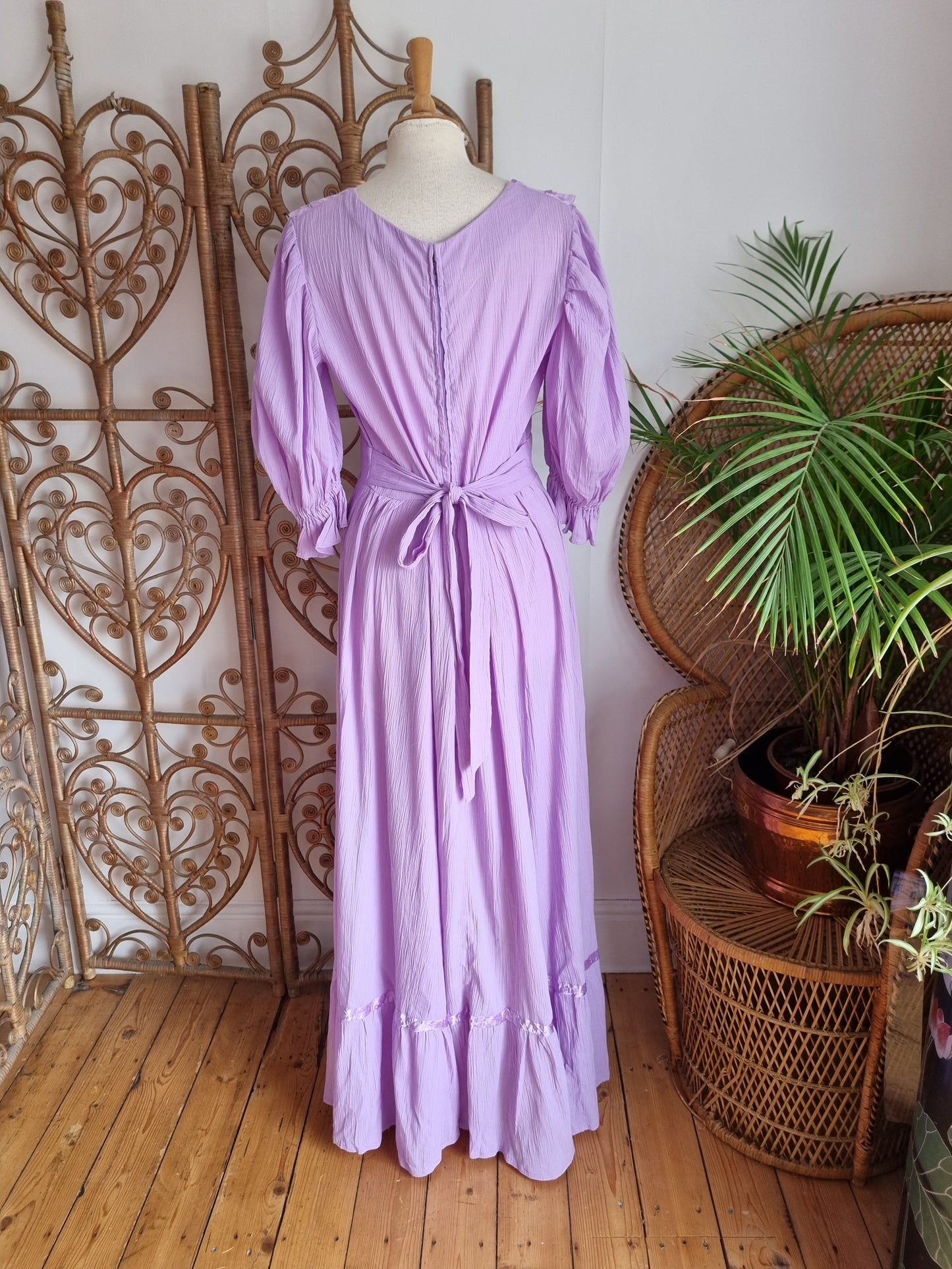 Vintage lilac cheesecloth maxi dress M/L