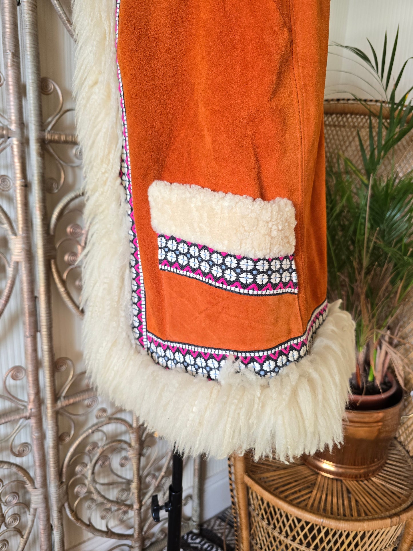 Vintage embroidered suede coat