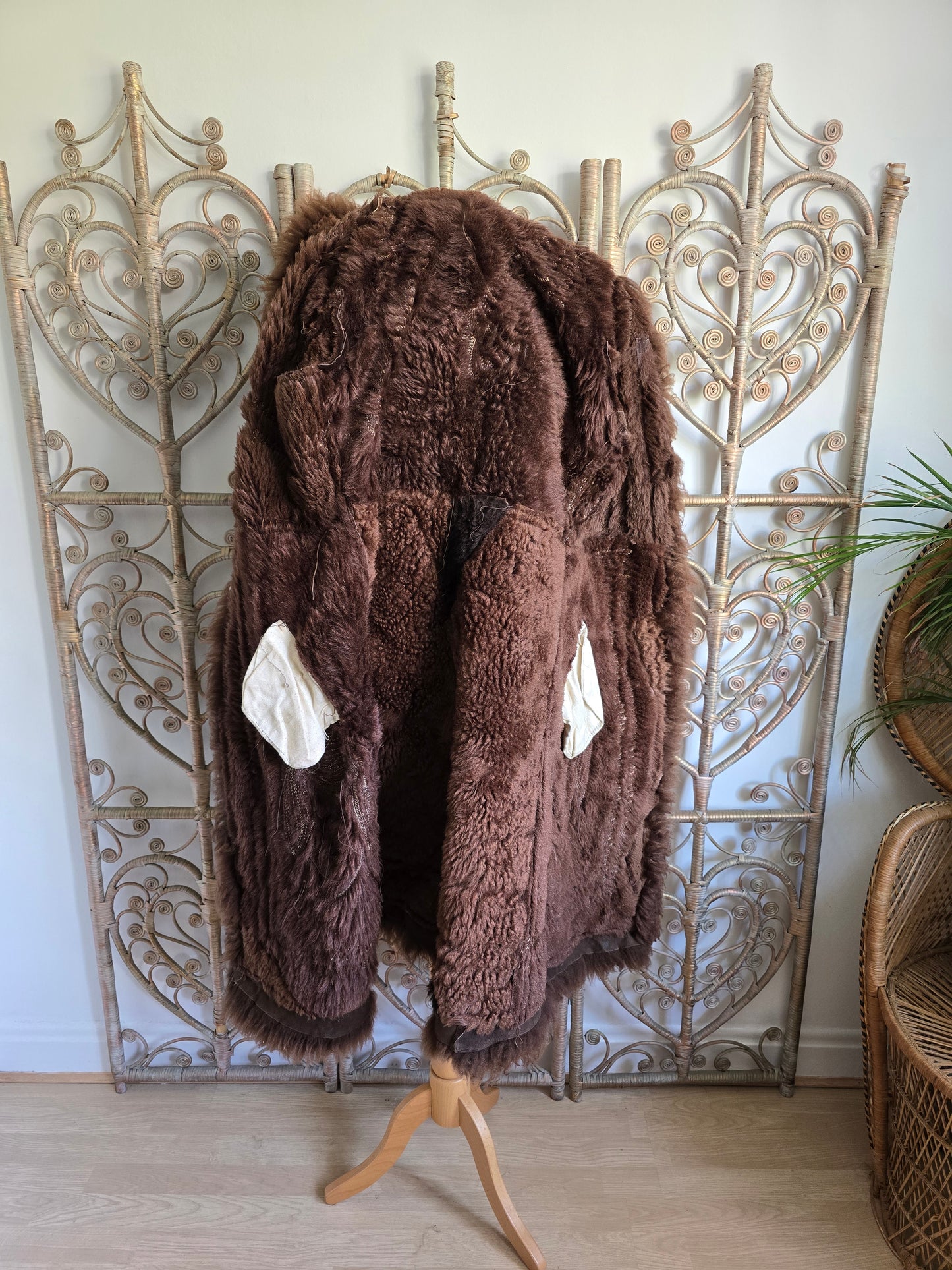 Vintage Afghan sheepskin hooded coat