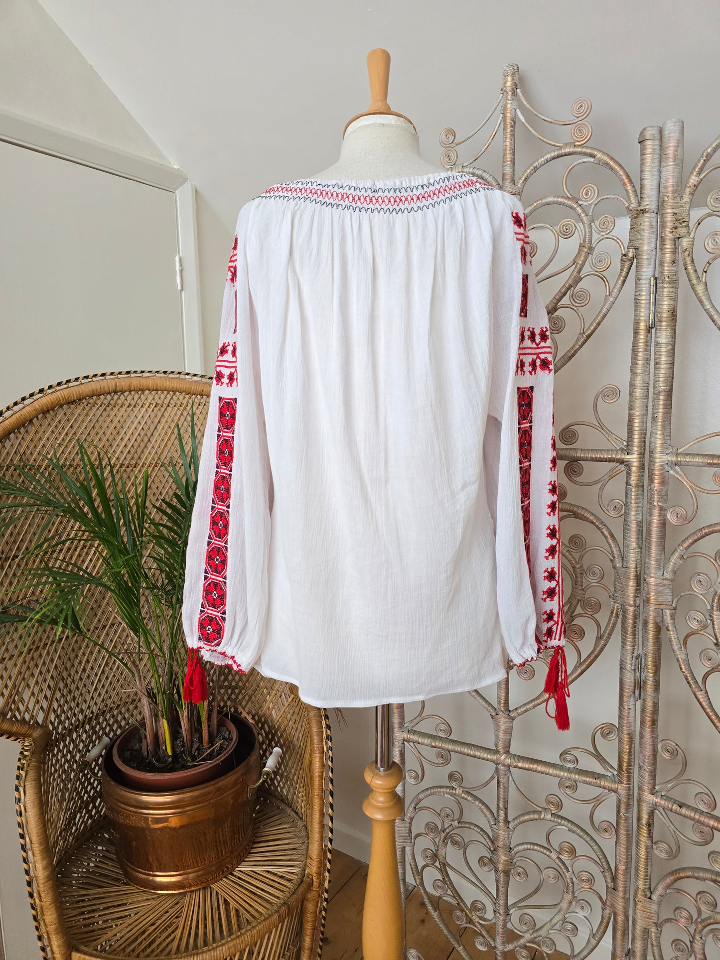 Vintage style Romanian embroidered blouse