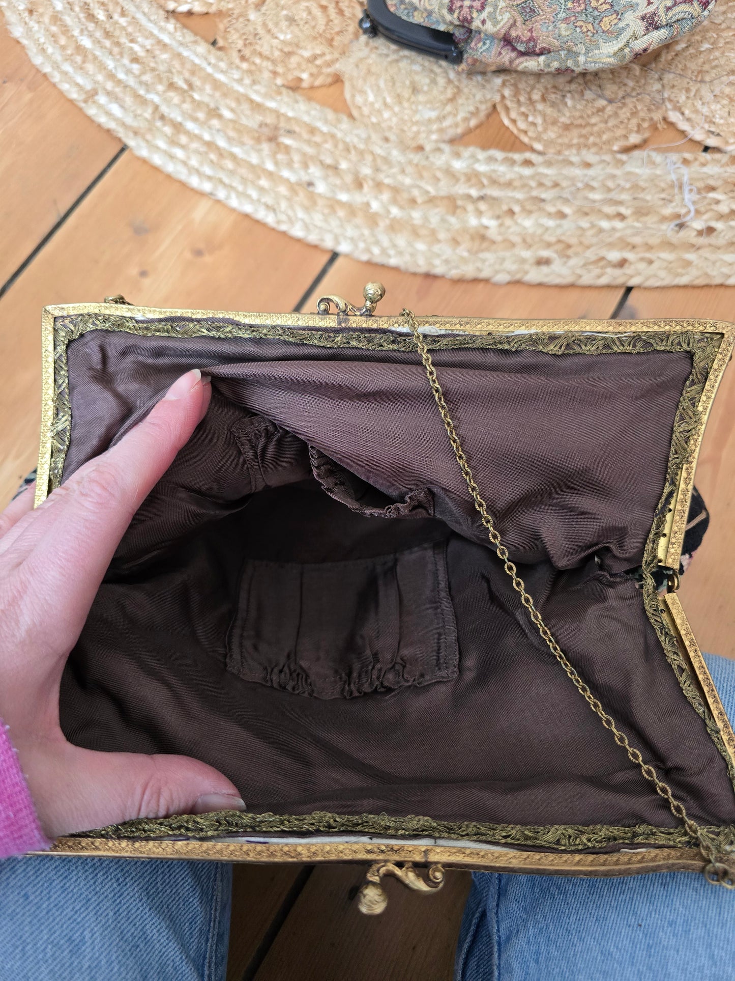 Vintage tapestry carpet purse hand bag