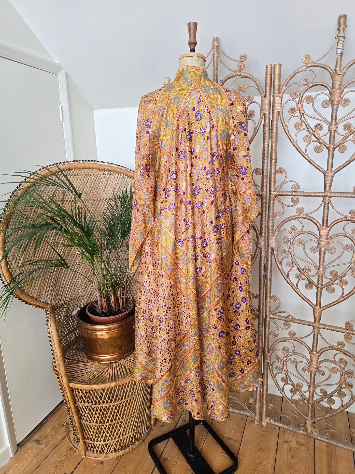 Vintage silk Indian Mascot kaftan dress
