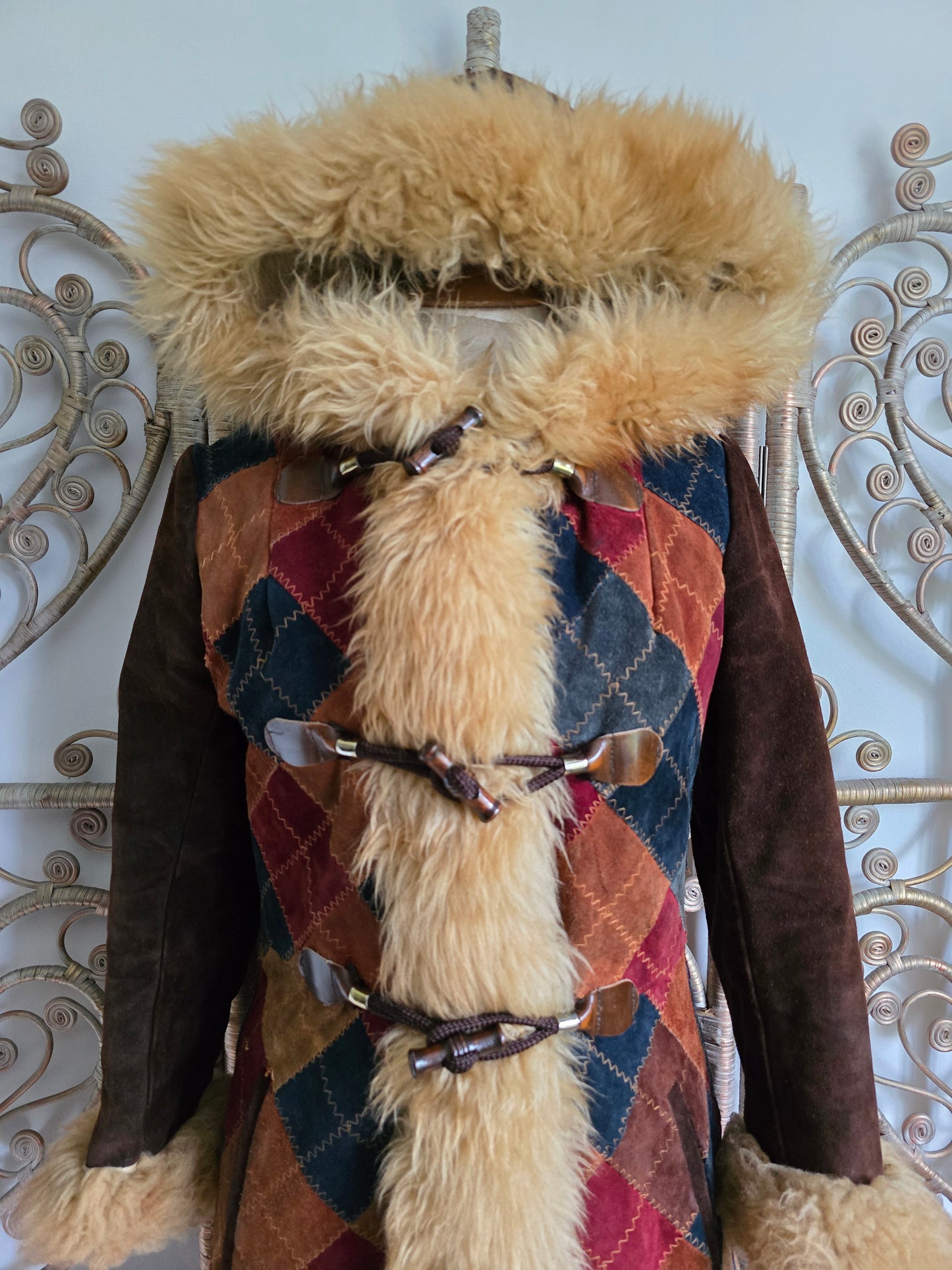 Vintage suede hooded coat S