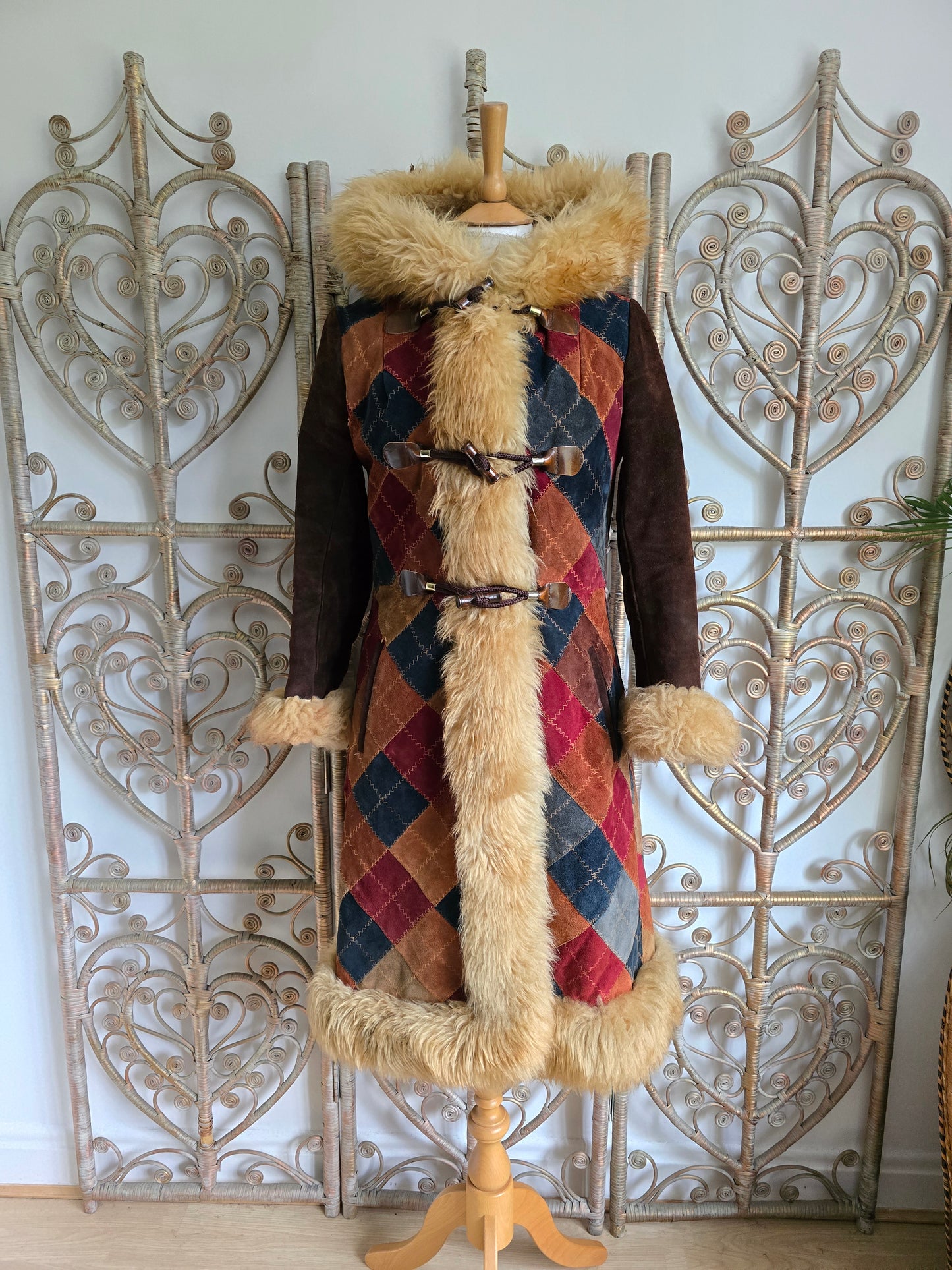 Vintage suede hooded coat S