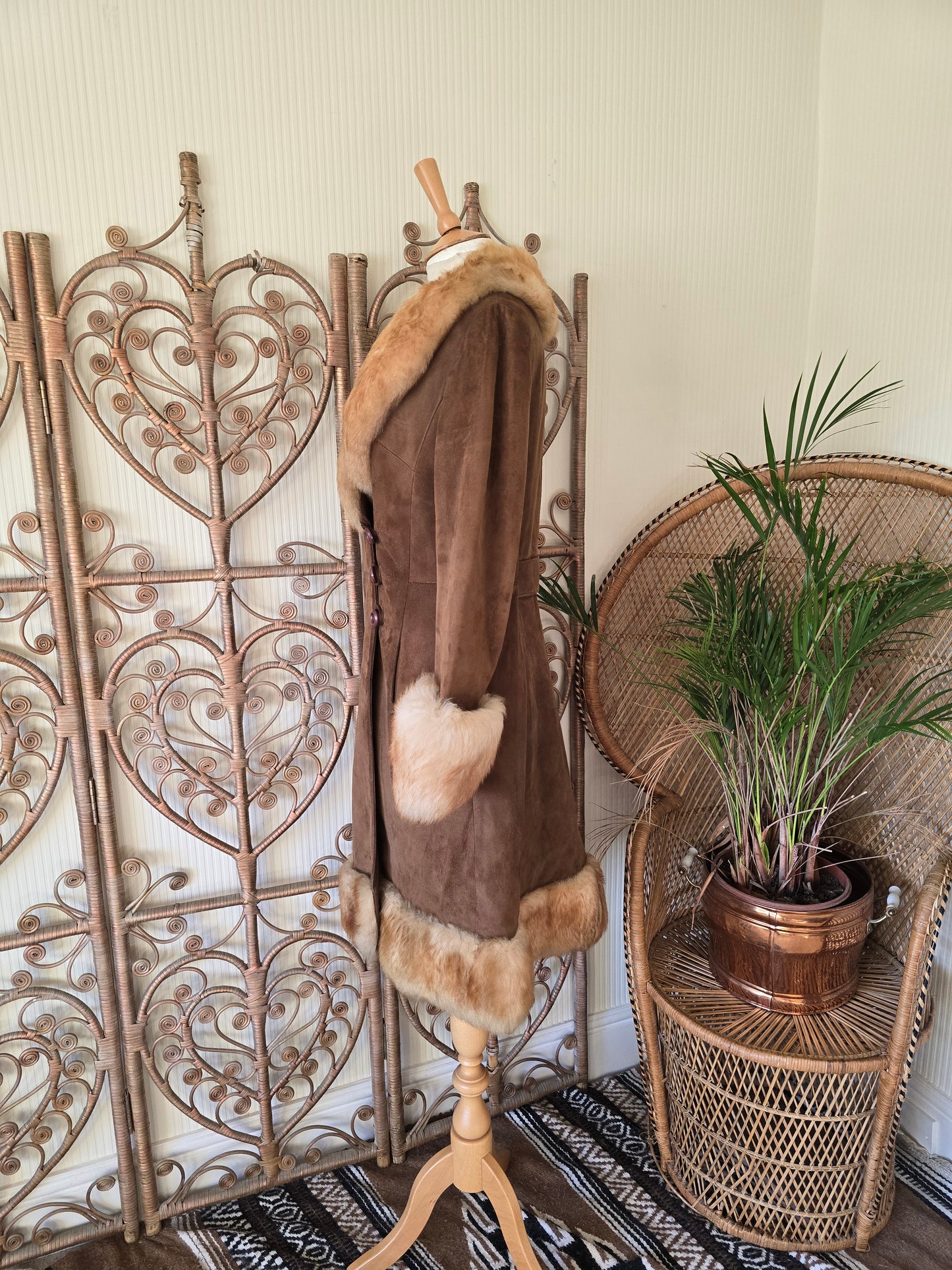 Vintage suede Sheepskin trim coat