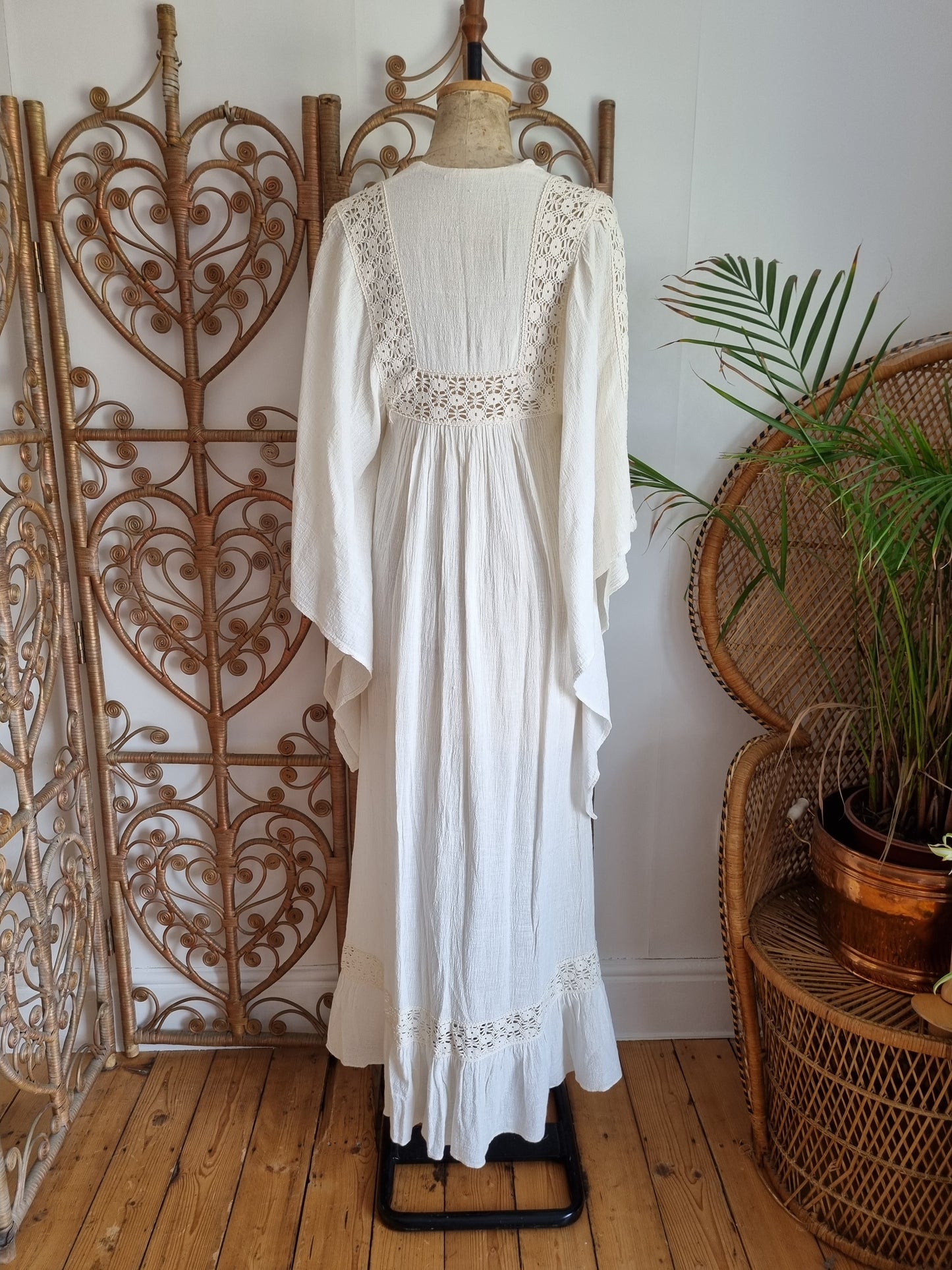 Vintage angel sleeves cheesecloth dress S