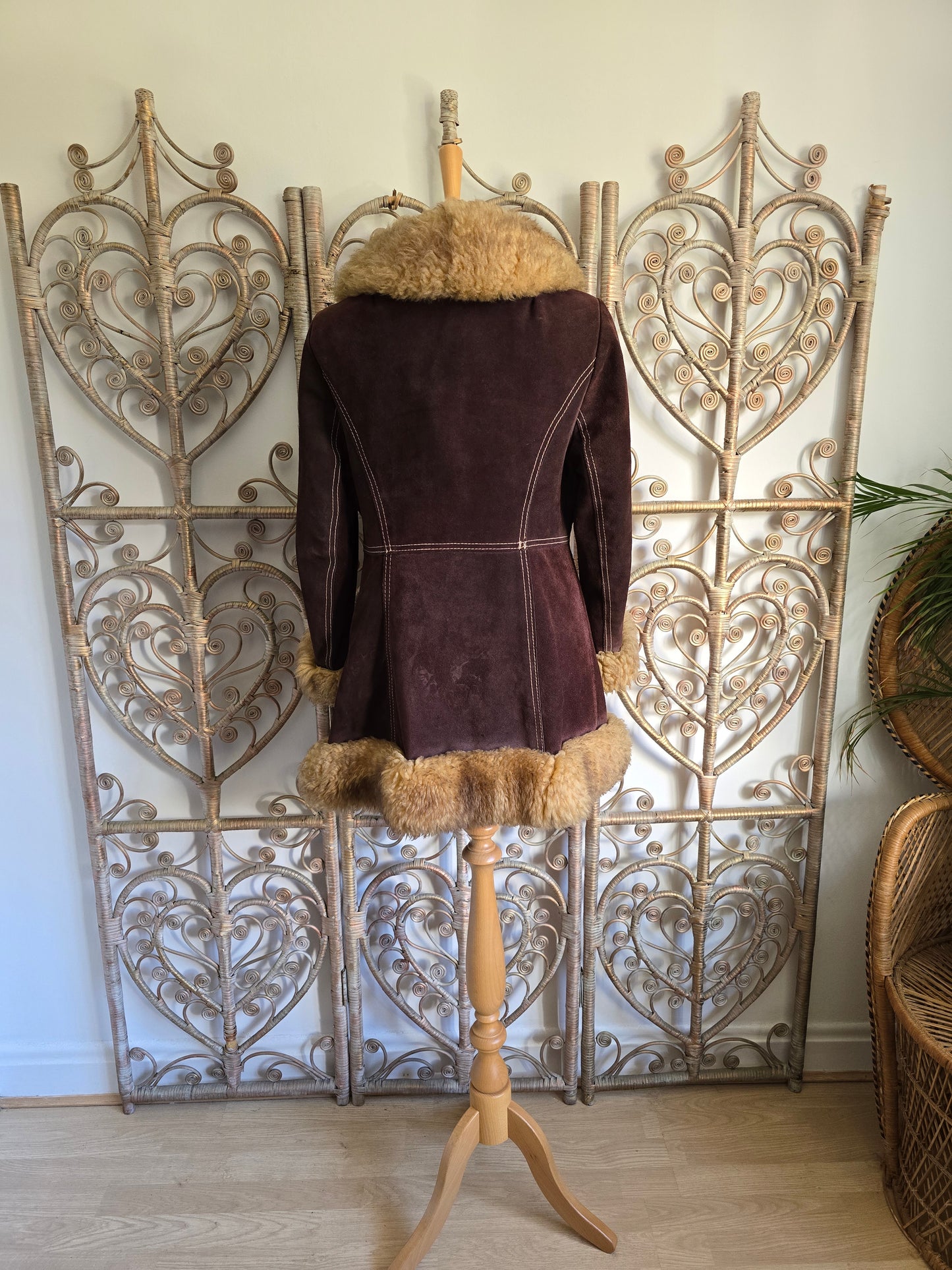 Vintage suede Sheepskin trim coat