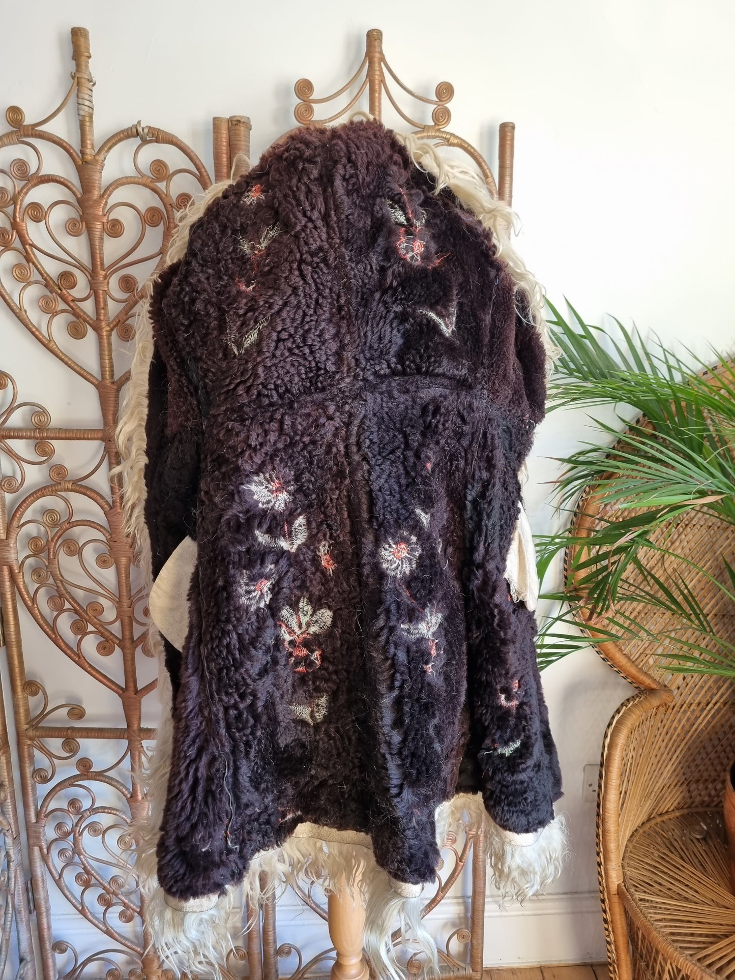 Vintage black embroidered Afghan coat S
