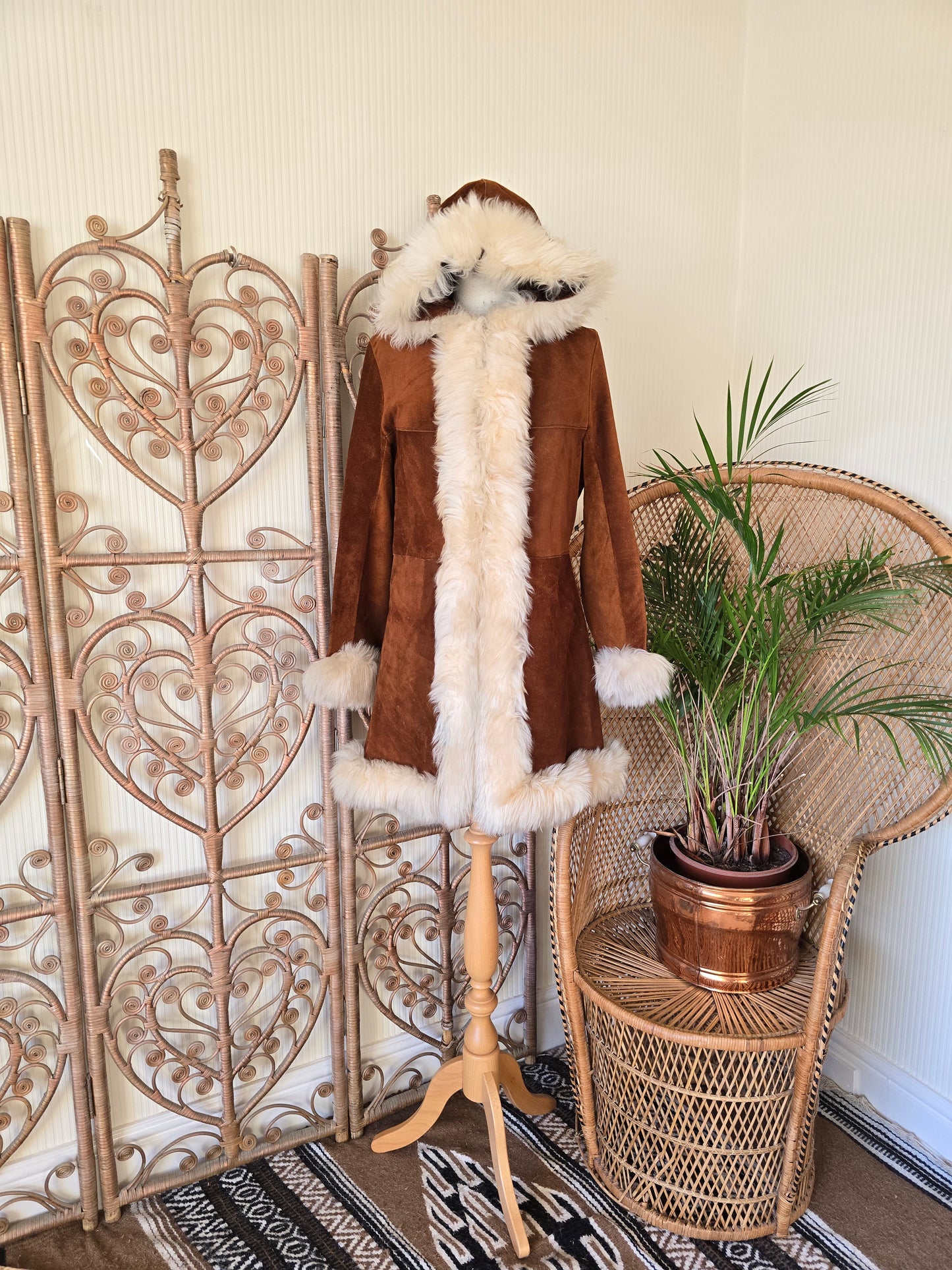 Vintage suede hooded coat S