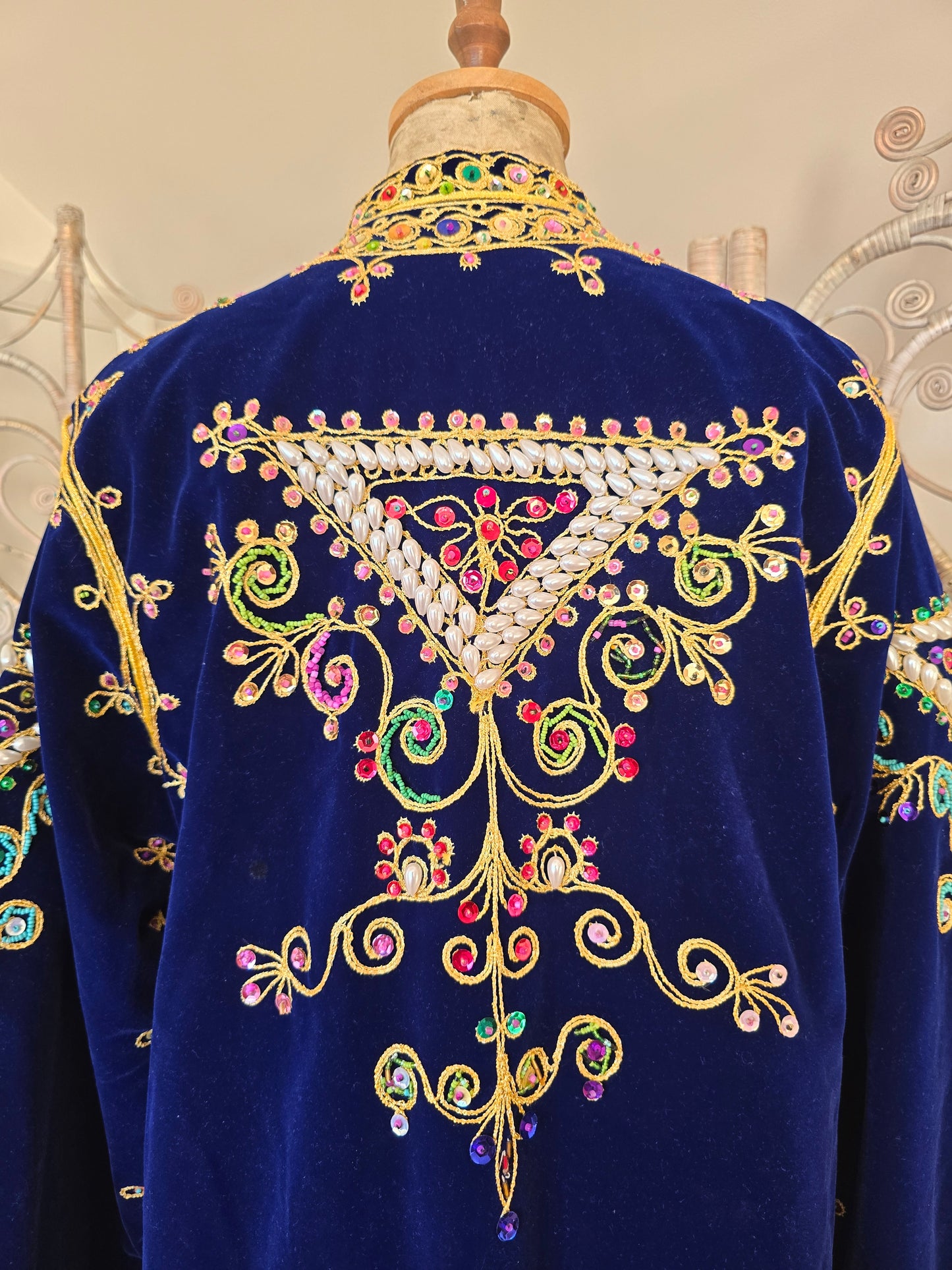 Vintage beaded sequined velvet maxi jacket