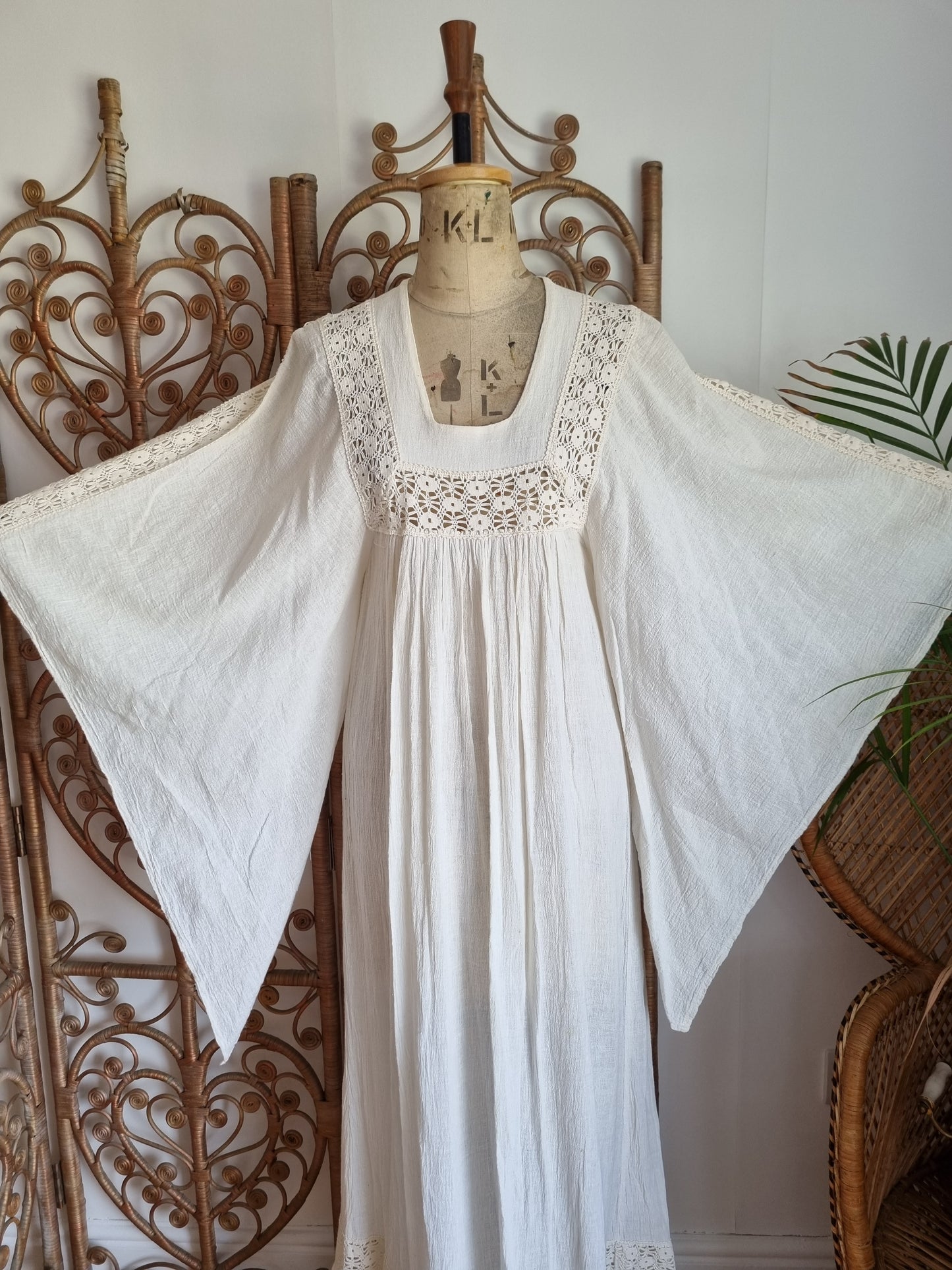 Vintage angel sleeves cheesecloth dress S